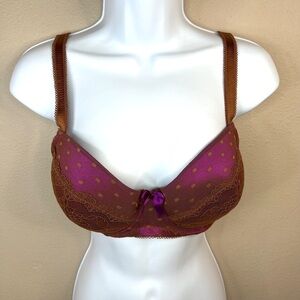 32DDD Vintage Lace Purple Satin & Brown Push Up Padded Bra Women’s Lingerie